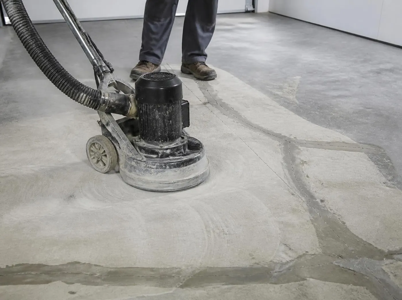 Diamond grinder preparing a garage floor